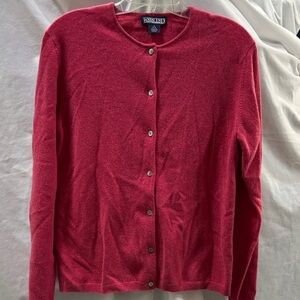 Lands' End 100% cashmere Raspberry button up long sleeve cardigan sweater S